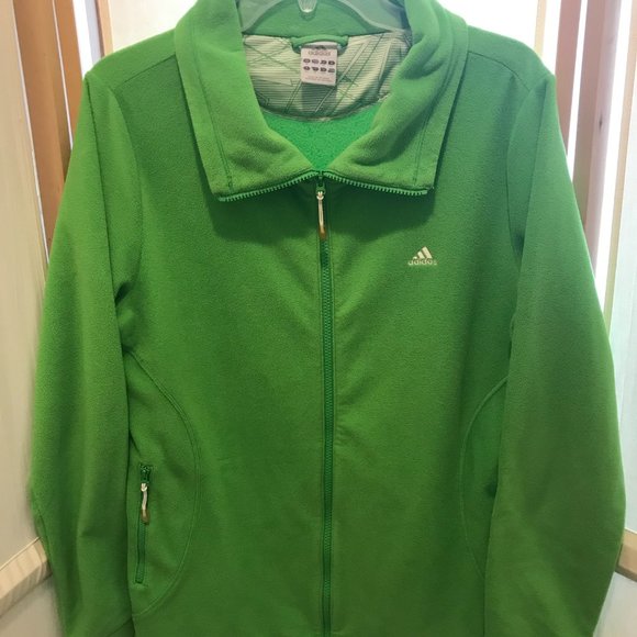 ADIDAS Sz L Lime Green Athletic Activewear Fleece Jacket - Picture 2 of 6